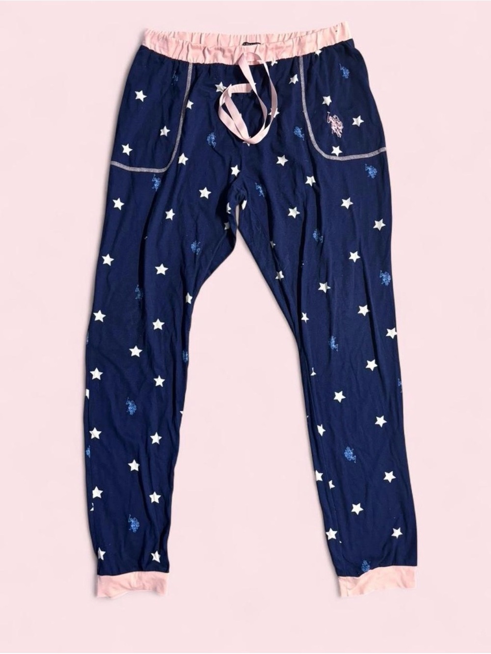 U.S. Polo Assn. Navy Star Print Pajama Bottoms with Pink Trim